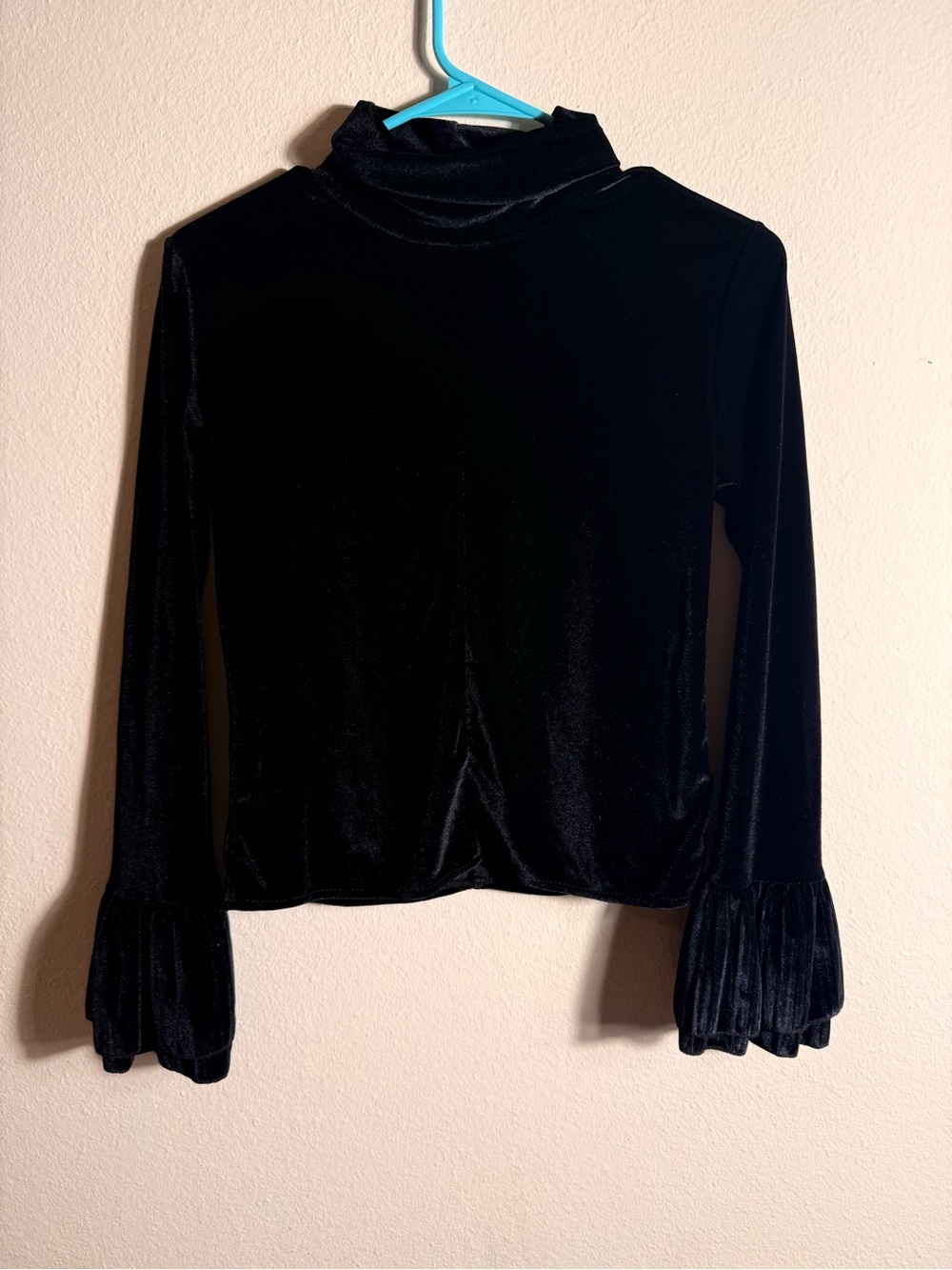 Black Velvet Mock Neck Long-Sleeve Top